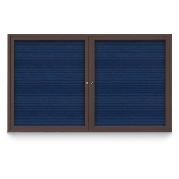 United Visual Products 96"x48" 2-Door Enclosed Outdoor Letterboard, Blue Felt/Bronze UV1162DDD9648-BRONZE-BLUE - main